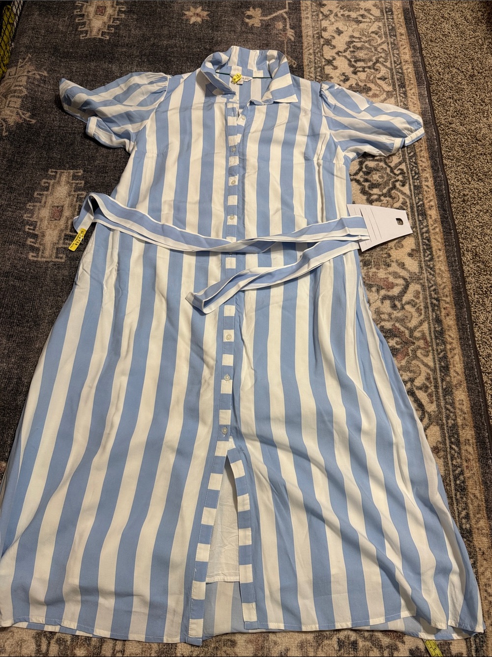 crown & ivy Blue and White Striped Maxi Shirt Dress